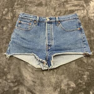 Levi's 501 Jean Shorts Womens Sz.29 Blue Daisy Duke‎ Button Fly Distressed Denim